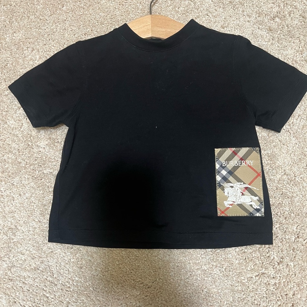 Burberry Kids Black Tee with Check Detail